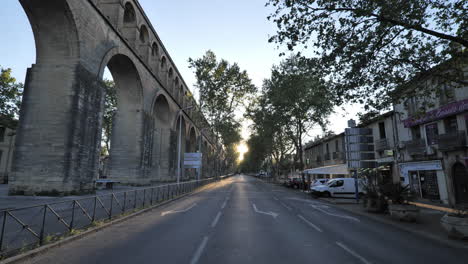 aqueduct bridge in the city of montpellier early morning