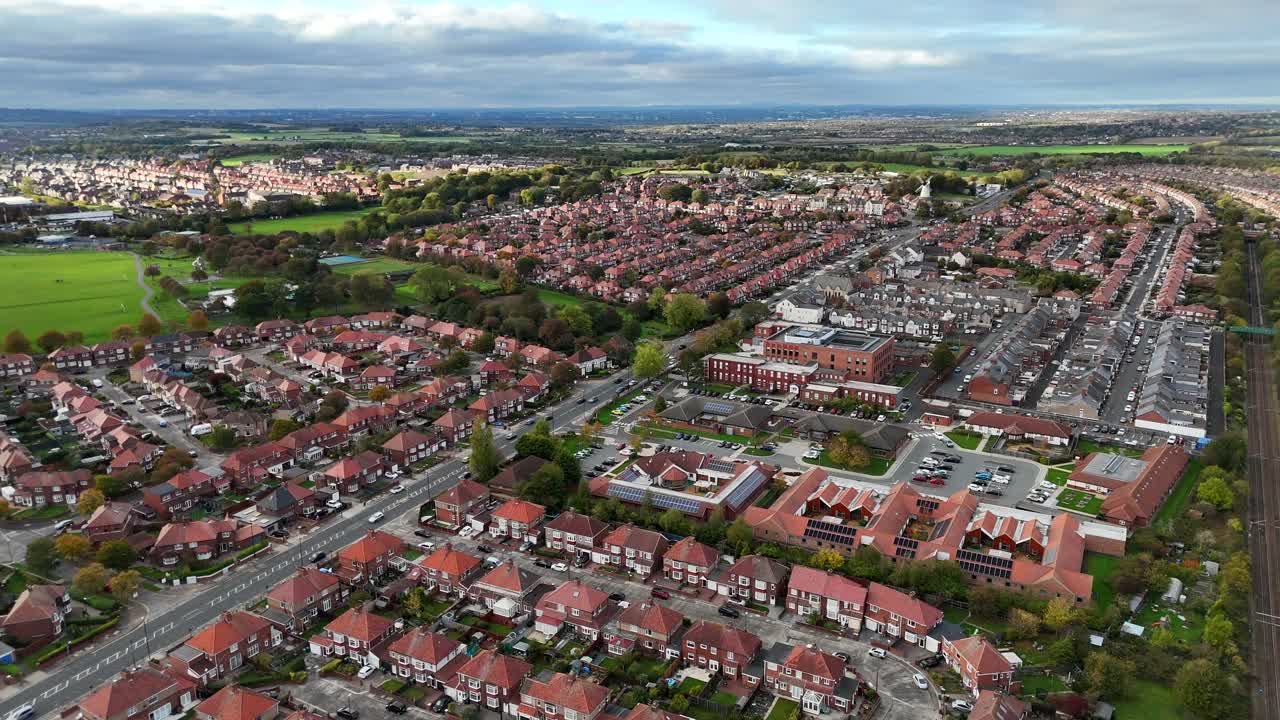 Aerial drone view sunderland north east england uk tyne and wear wearside british english town city fulwell roker seaburn stadium of light