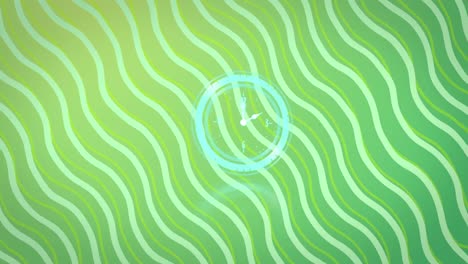 animation of clock moving fast over green patterned background