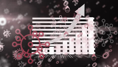 animation of covid 19 cells over arrow and statistics data processing