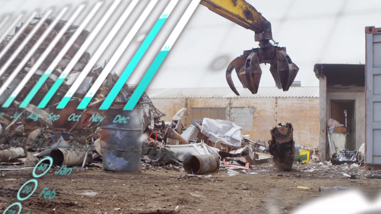 анимация финансовых графиков на свалке автомобилей