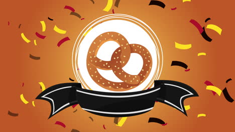 oktoberfest celebration animation with pretzel and confetti