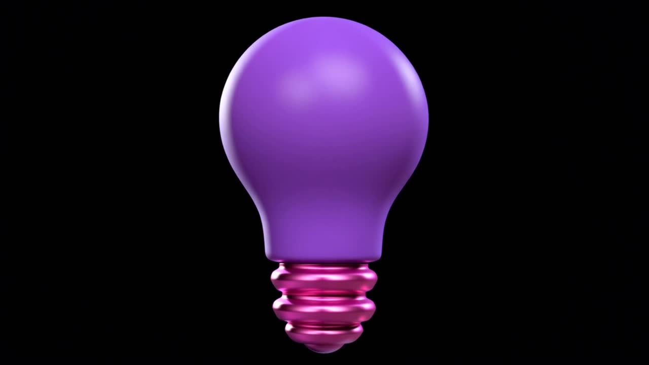Purple Light Bulb Rotating on Black Background