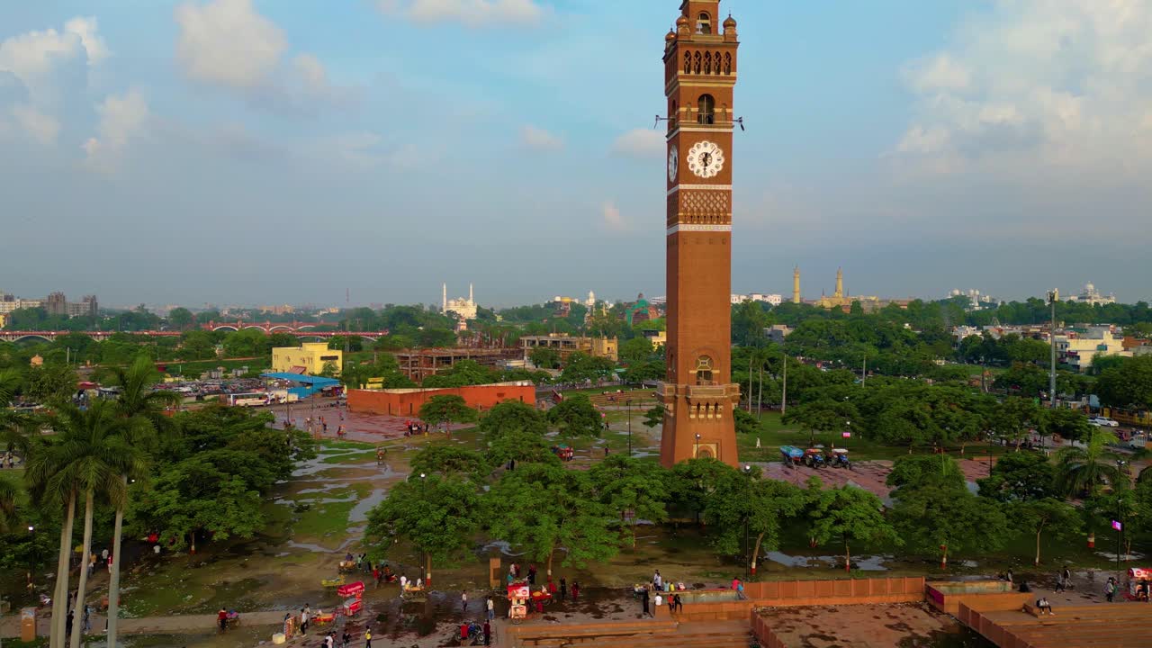 Husainabad Clock Tower and Bada Imambara India Architecture view from drone