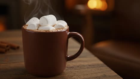a cozy mug of hot chocolate with marshmallows in a warm setting