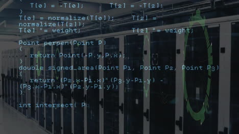Animation-of-data-coding-and-circular-scanner-over-server-room