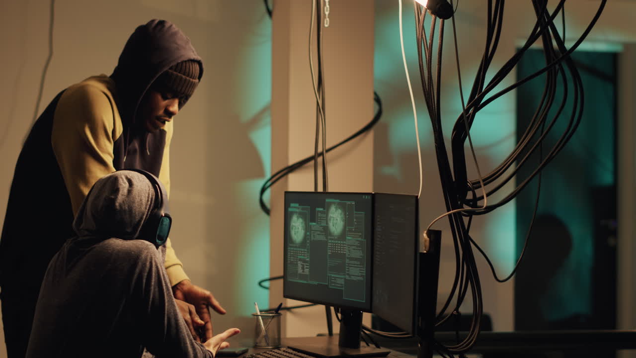 Hackers working on computer