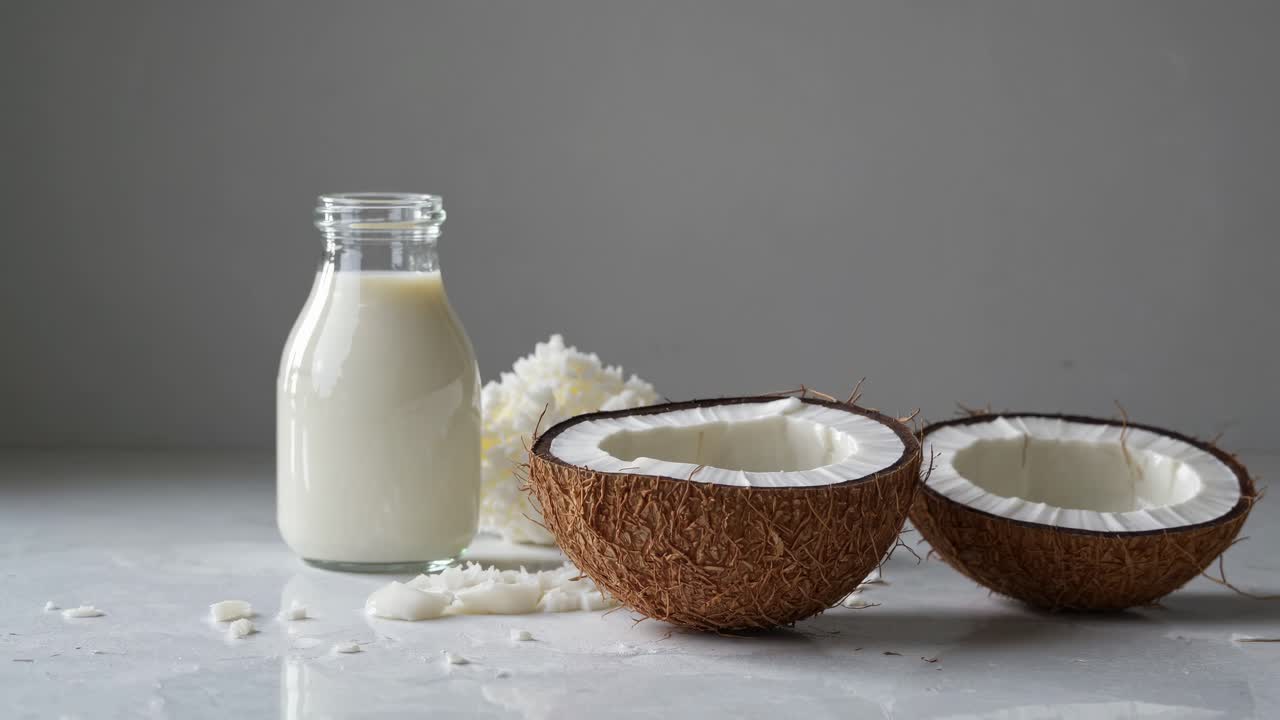 leche de coco y cocos frescos