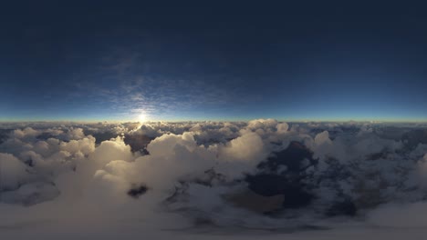 Eine-360-180-Panorama-Kugelkarte-Vom-Fliegen-über-Den-Wolken-Kurz-Vor-Sonnenuntergang