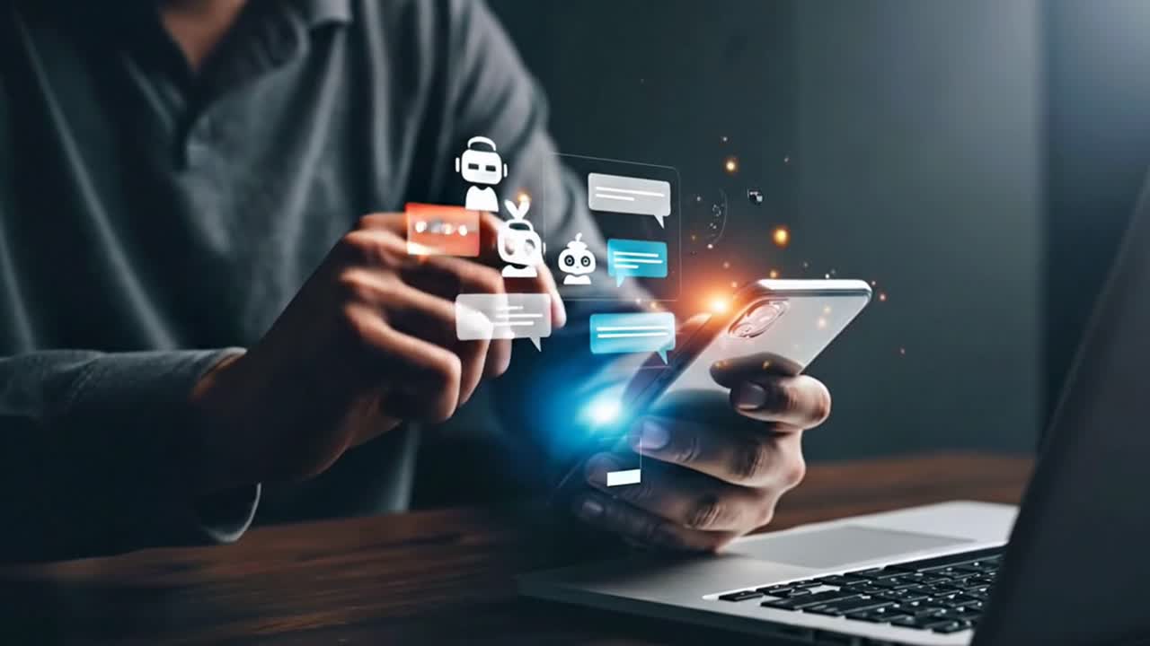 Persona che utilizza un chatbot IA per l'assistenza clienti su uno smartphone