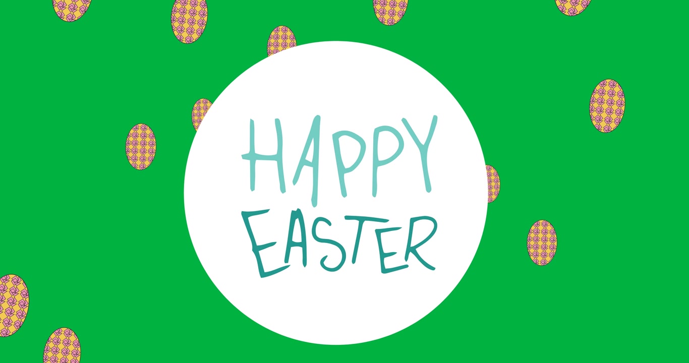 Happy easter text banner with decorative easter eggs icons against transparent background