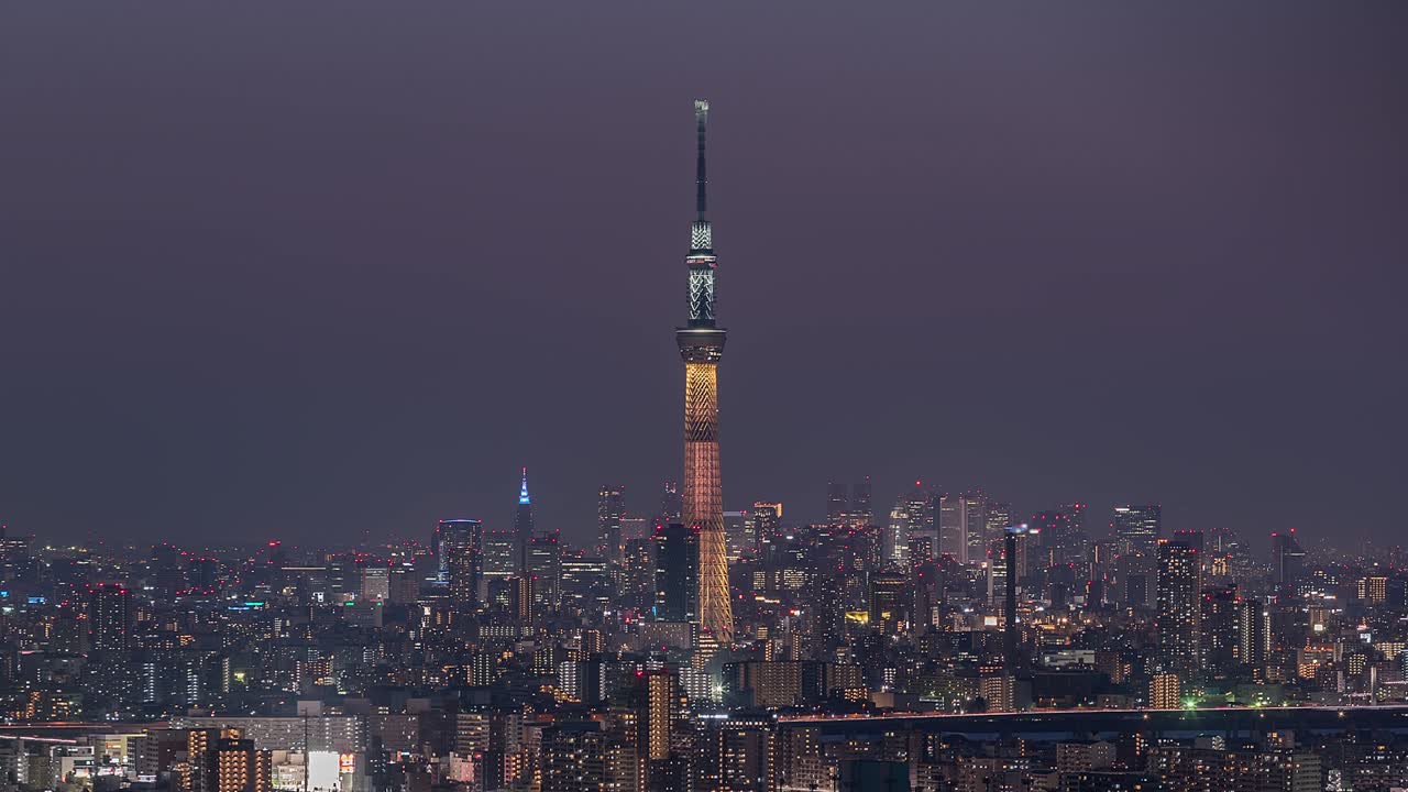 도쿄, 일본, 타임스 - 도쿄의 스카이 트리 타워에서 낮부터 밤까지