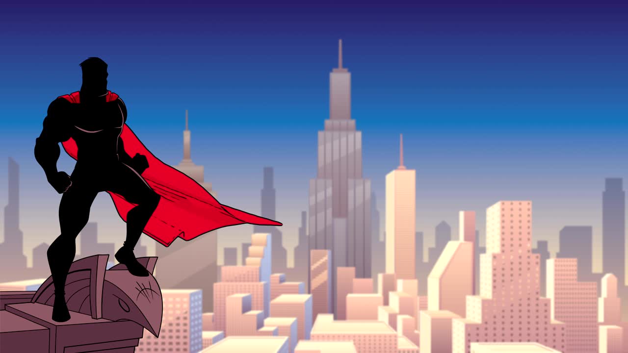 지붕에서 도시를 지켜보는 슈퍼히어로