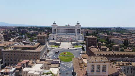 stunning aerial establishing shot of piazza venezia and rome’s grand monument