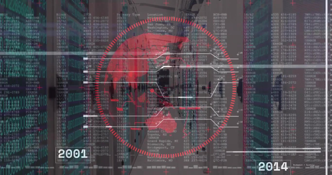 Digital Data Visualization Over Server Room Background