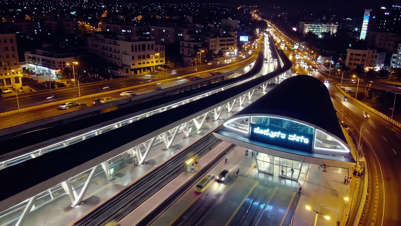 Night Aerial View of Bangalore Metro Station