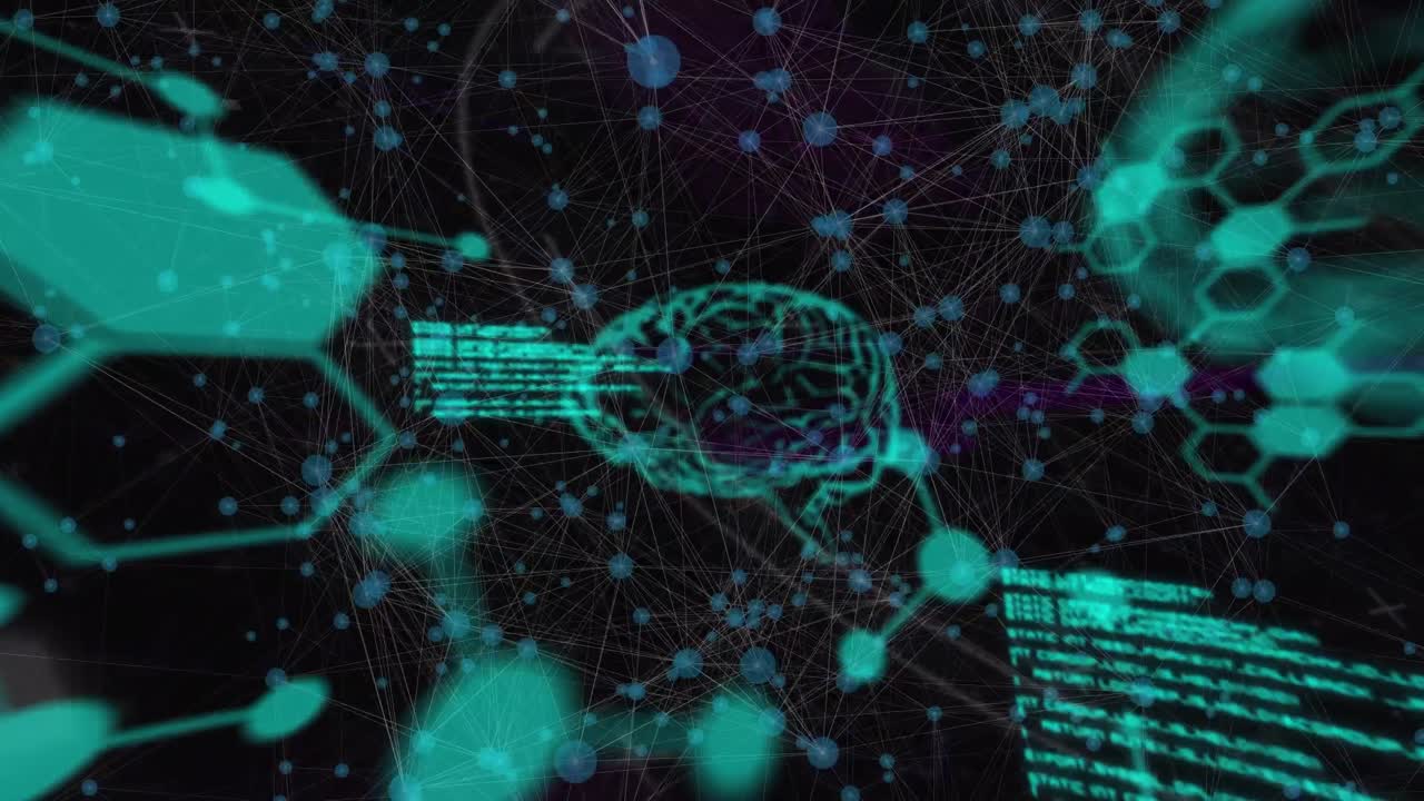 Animation of data processing and digital brain over network of connections