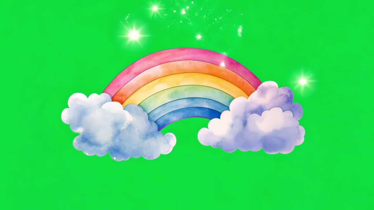 Watercolor Rainbow with Clouds