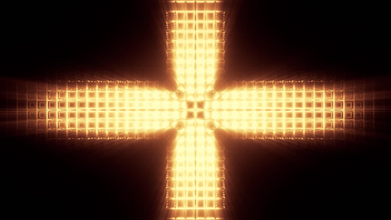Cross of Golden Lights, Vertical Roll Repeat, Black Background 3D Motion