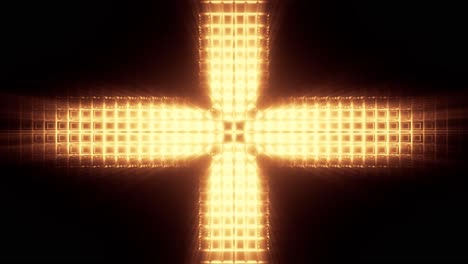 Cross-of-Golden-Lights,-Vertical-Roll-Repeat,-Black-Background-3D-Motion