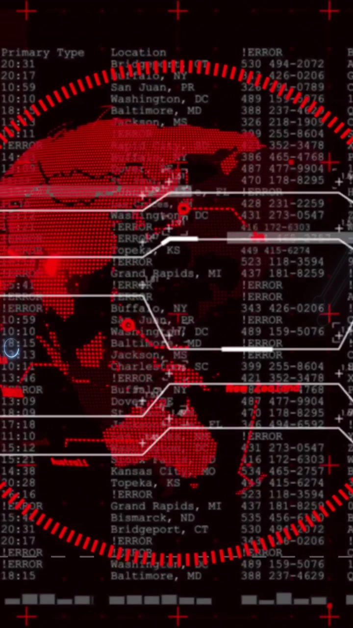 Animation of digital data processing and circuit board over globe