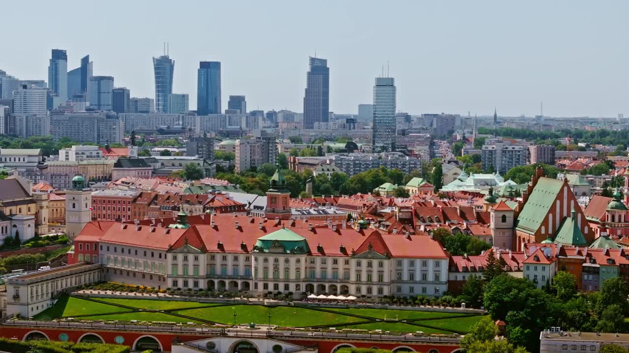 Establishing shot highlights Warsaw Old Town with NATO context in Europe