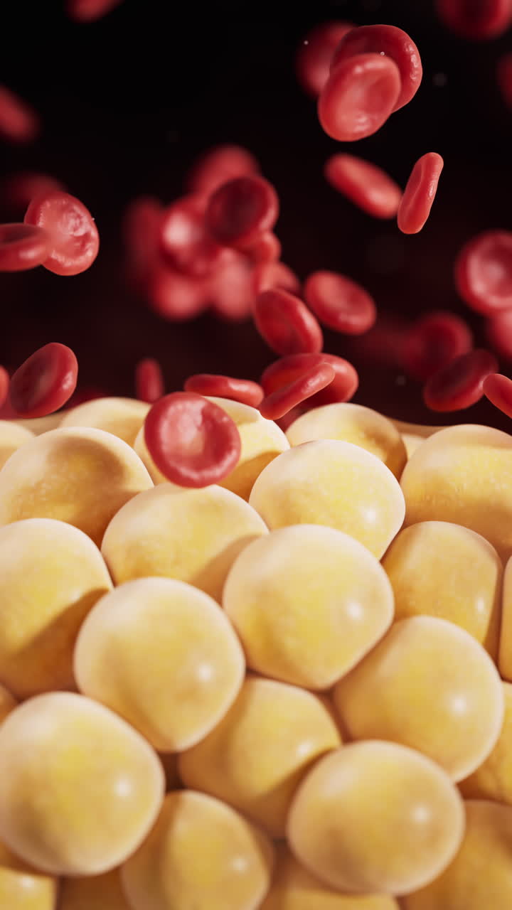 Red blood cells and fat cells with medical concept, 3d rendering