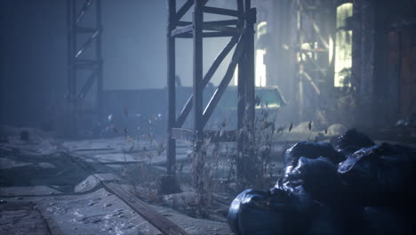 escena nocturna de una fábrica abandonada