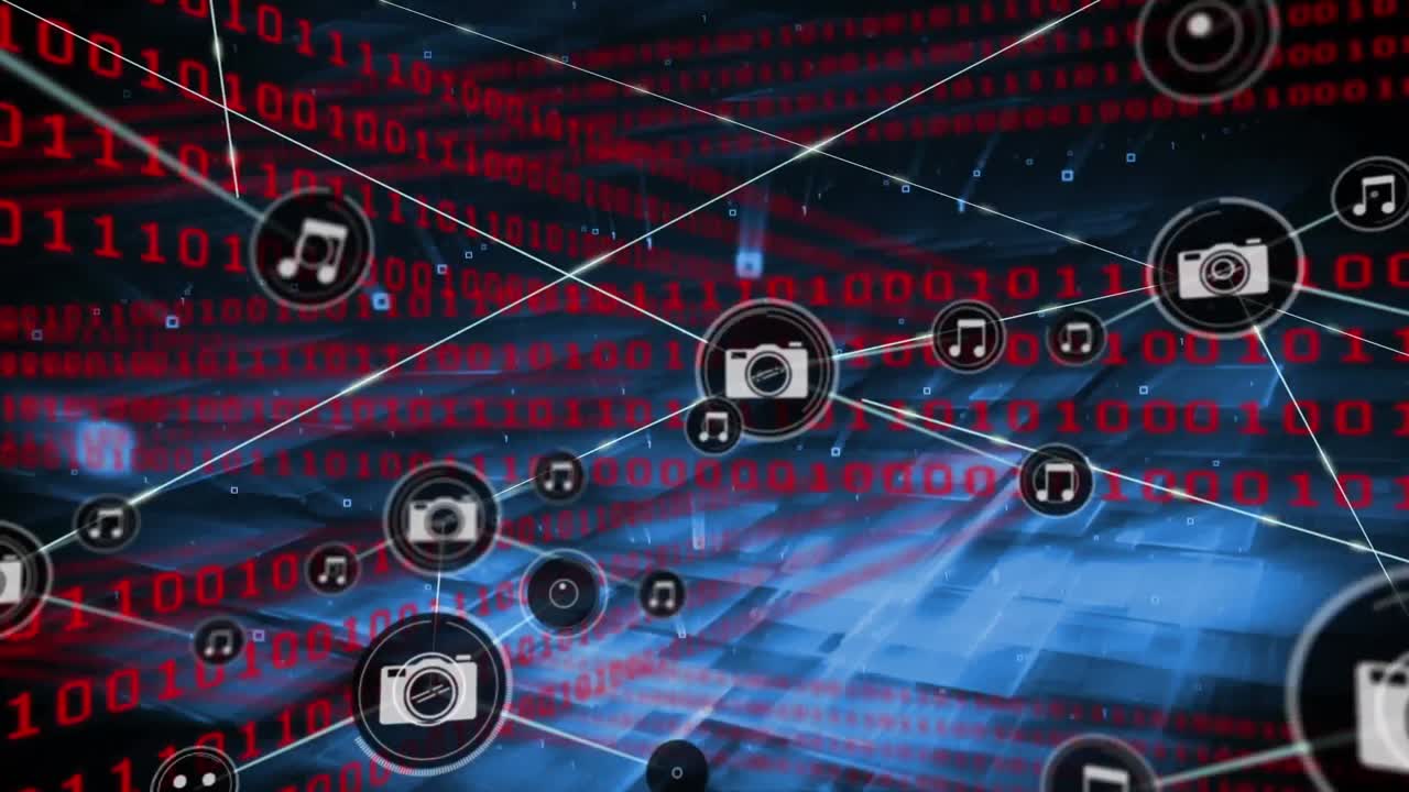 animación de redes de conexiones con iconos a través de codificación binaria