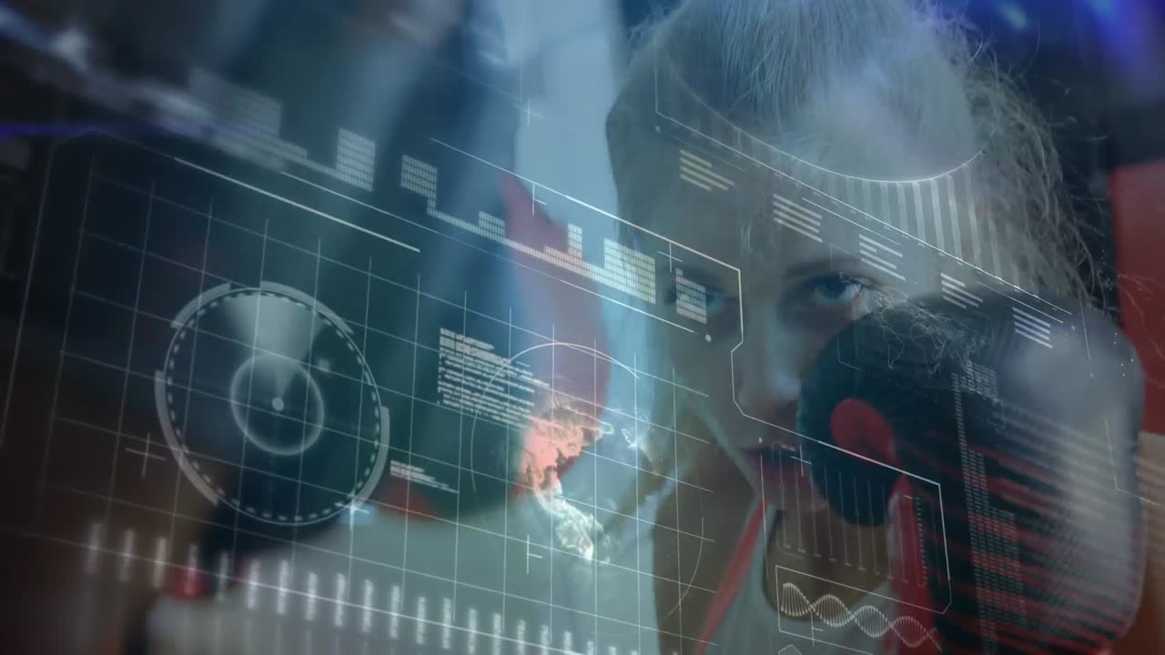 animación del procesamiento de datos sobre el boxeo femenino en el gimnasio