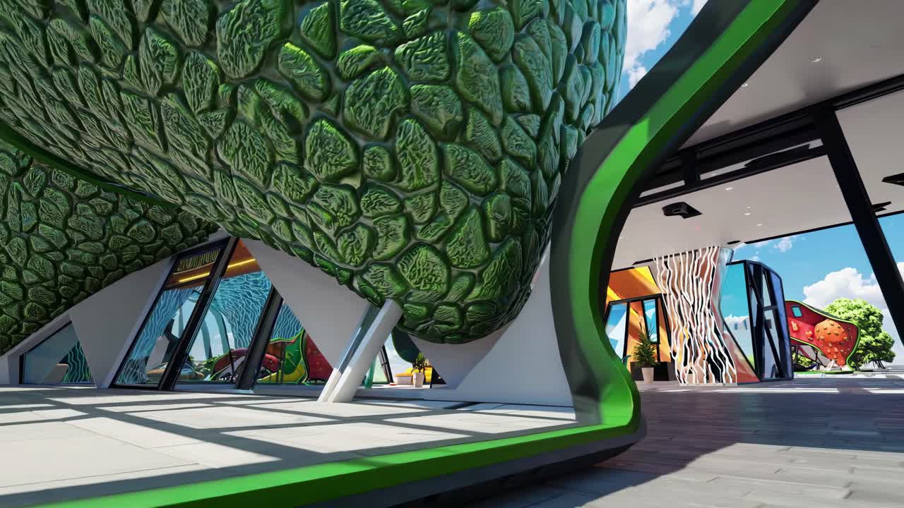 초록색 외관을 가진 현대적인 건축 디자인