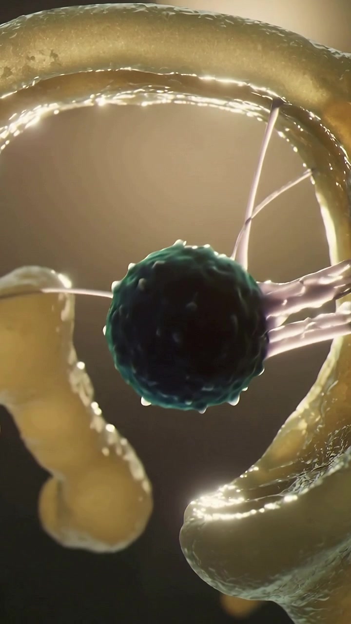 Video verticale: Tirando un filamento che disegna una sfera appuntita verde acqua in un lume dorato.