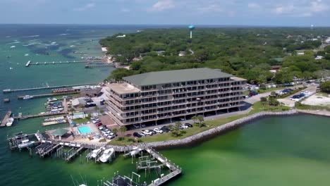 destin marina aerial view. boats and yachts on the east pass gulf of mexico. beautiful crab island and destin town with boat ramps on the east pass,