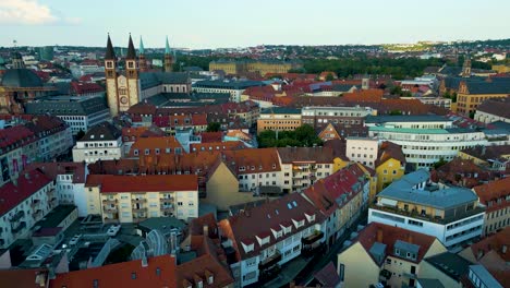 4k aerial drone video of historic buildings in downtown würzburg, germany