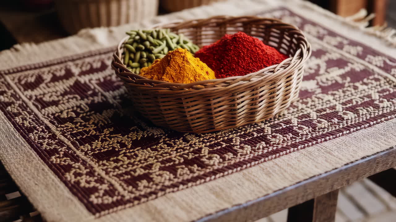 Assortimento di spezie indiane in un cesto