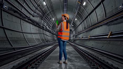 construction worker inspecting tunnel