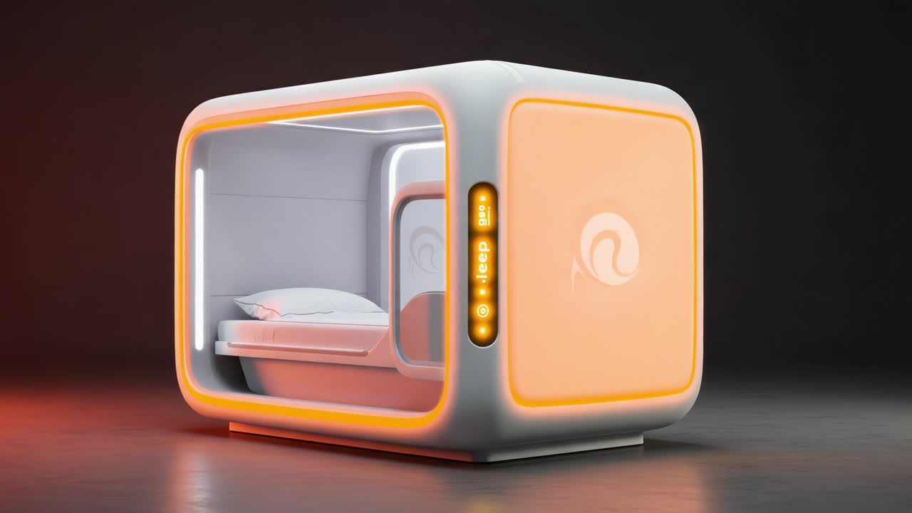 Innovative Sleep Pod Design Showcases Modern Sleeping Solutions with Futuristic Aesthetics and Smart Technology for Enhanced Resting Experiences