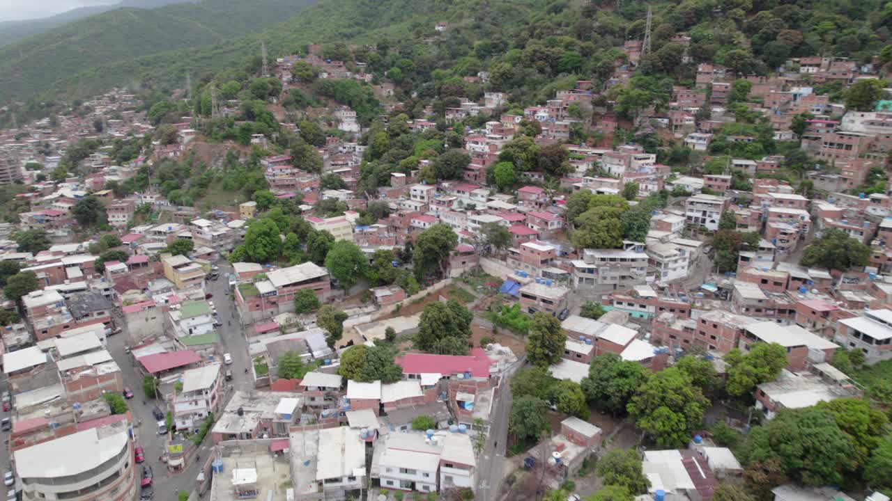 Dense Urban Landscape on Hillside in Latin America, Venezuela Slums