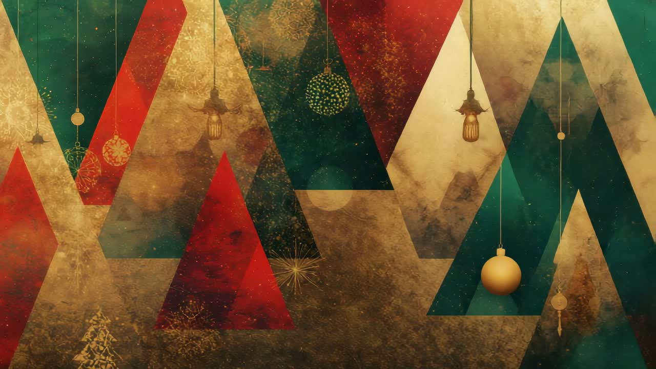 Showing triangles on backdrop sliding bauble with swinging filigree globe, lamps as camera panning