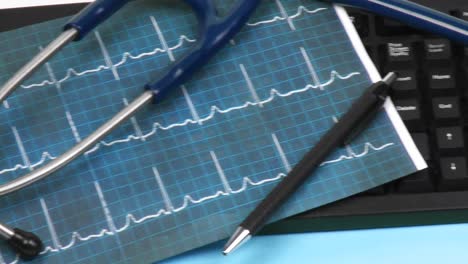 panorama of a medical desk with folders and stethoscope on