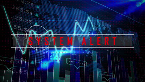 animation of system alert text and data processing on black background