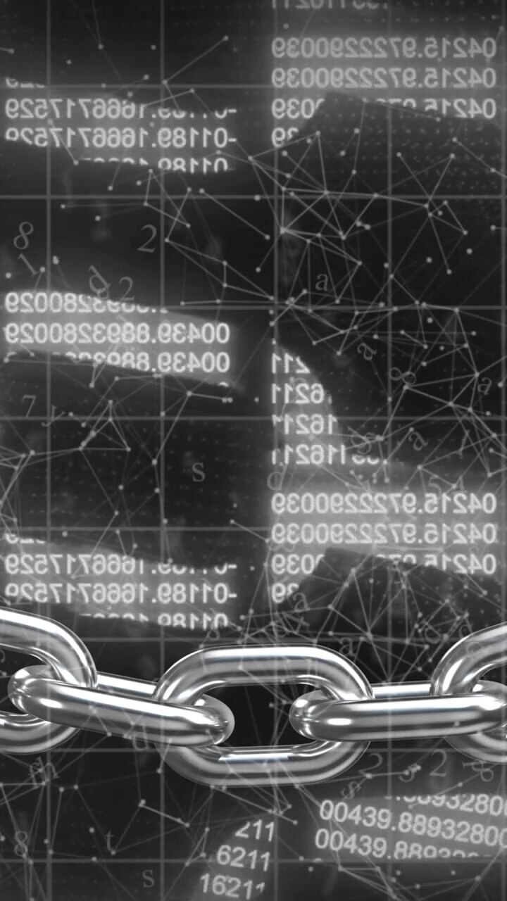 Animation af digitale blockchain med databehandling og binær kodning
