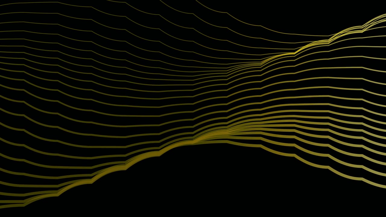 Abstract Golden Wave Lines Moving on Black Background