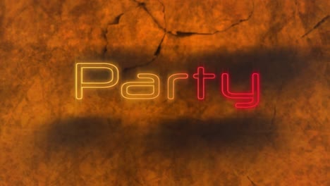 neon party against grunge texture effect on orange background