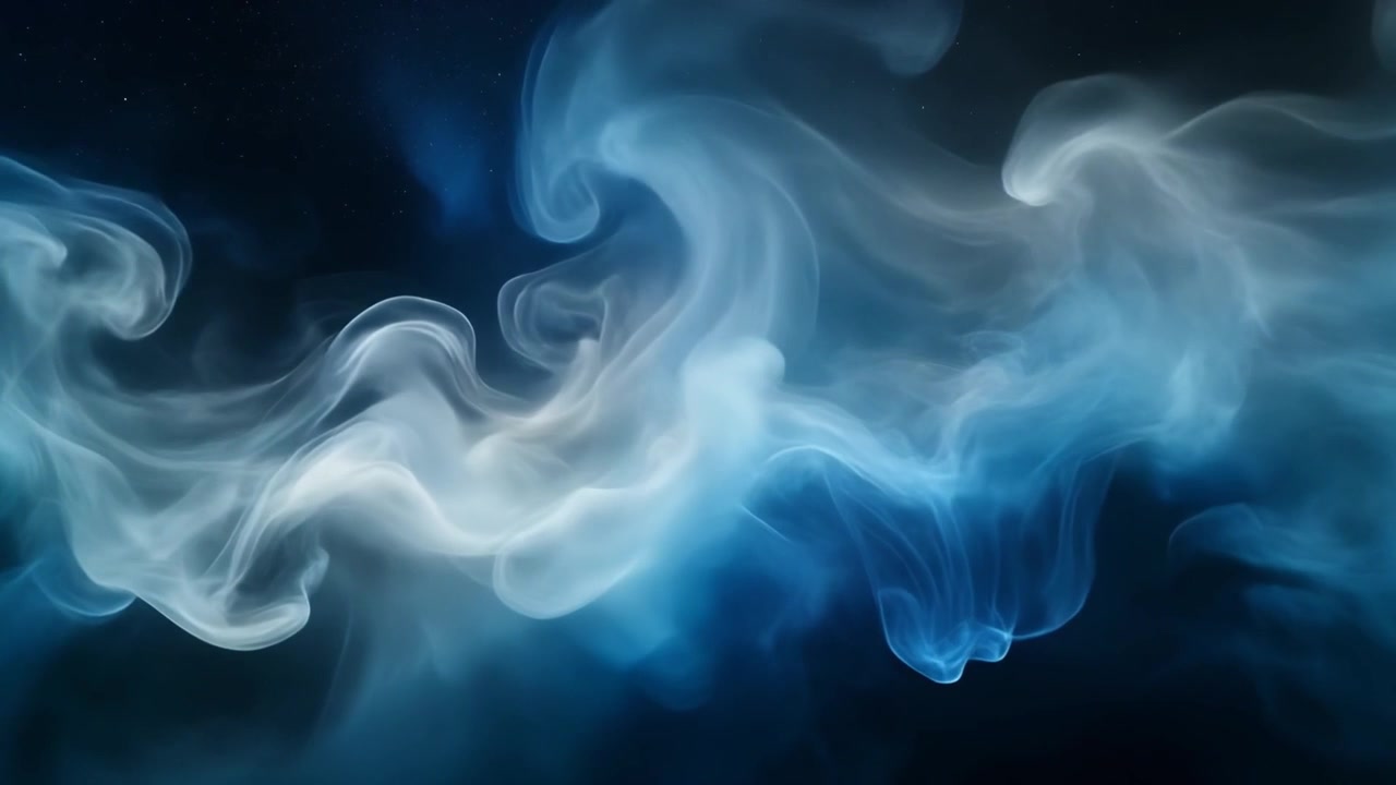 Fumo astratto blu e bianco che turbina su sfondo scuro