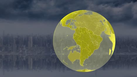 animación del globo girando sobre el paisaje urbano