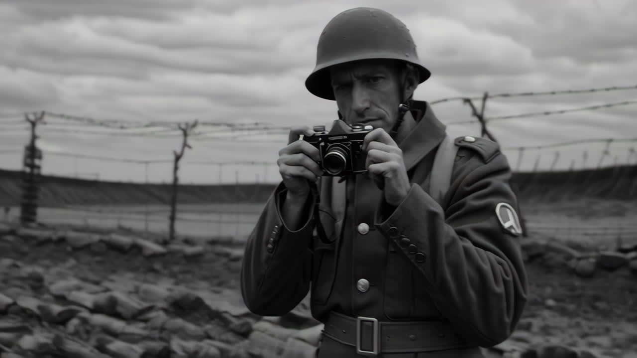 soldado de la segunda guerra mundial tomando una fotografía