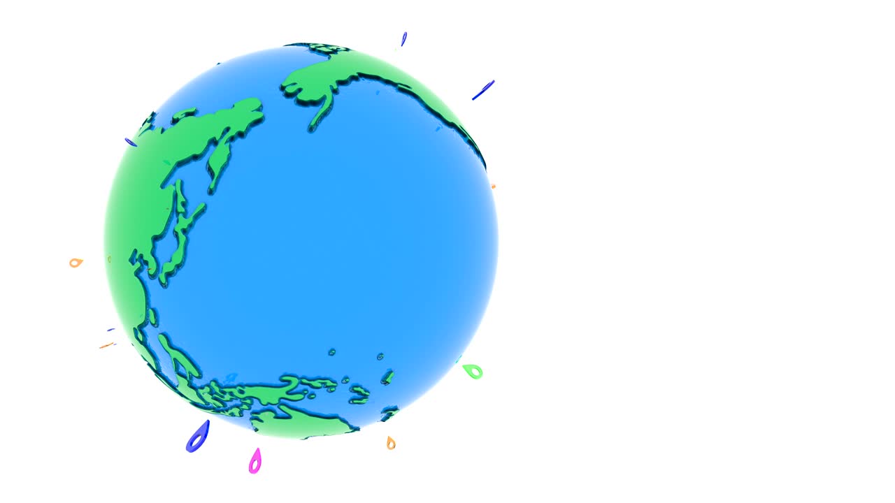 축을 중심으로 회전하는 지구. 색 배경에 고립된 다른 대륙에 나타나는 지오 태그가있는 지구. 다채로운 지오 위치, 내비게이션 마커와 함께 행성 루프 비디오.