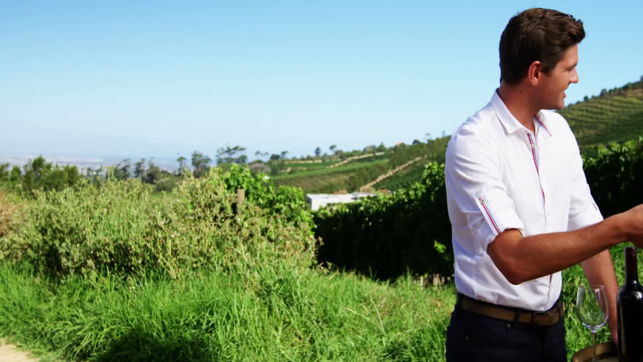 Coppia felice insieme in vigneto