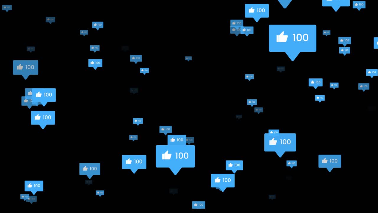 Social media like icon particle animation isolated on black background